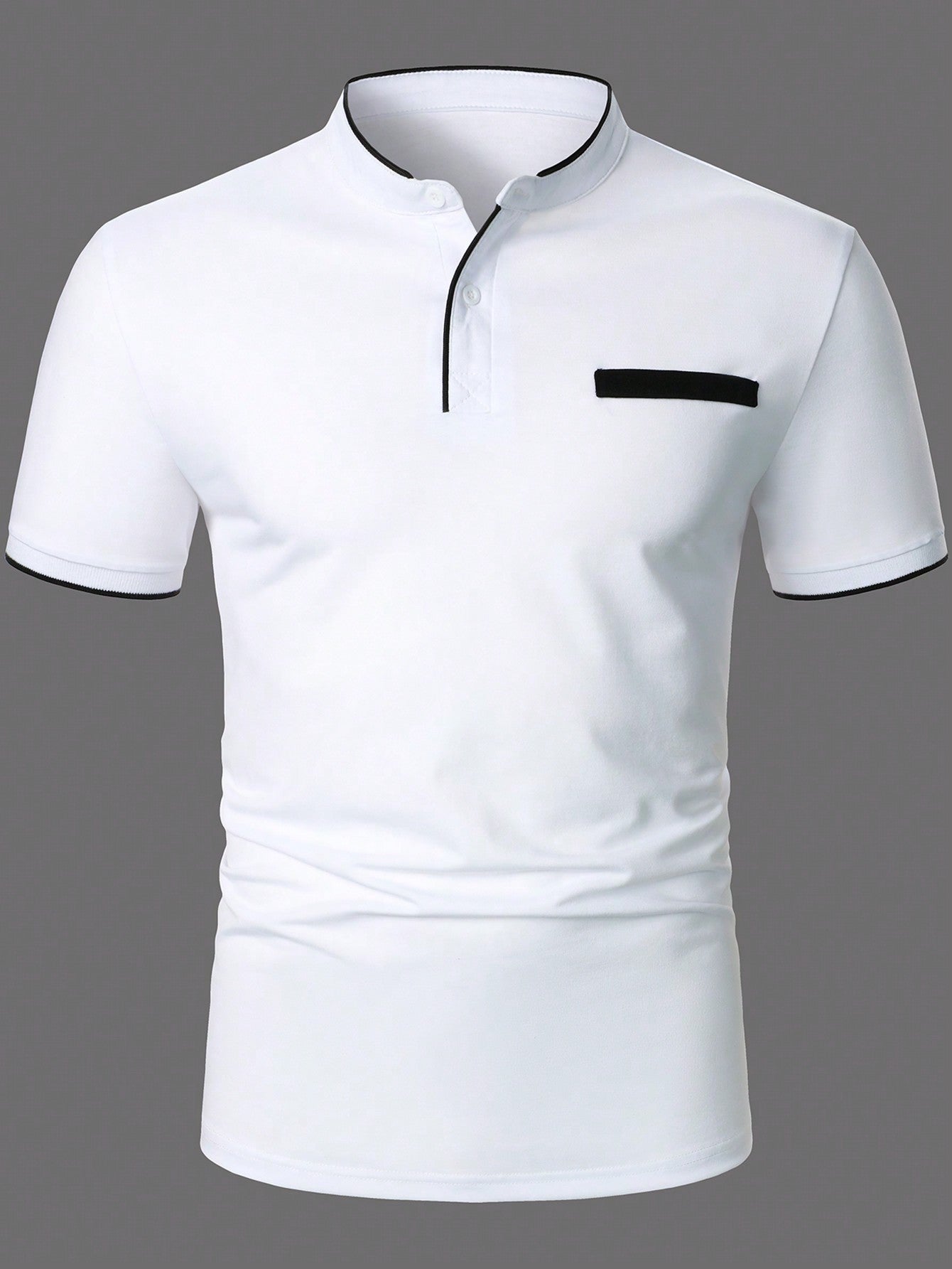 Men's Contrast Plaid Collar Polo Shirt