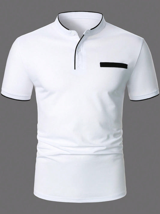 Men's Contrast Plaid Collar Polo Shirt