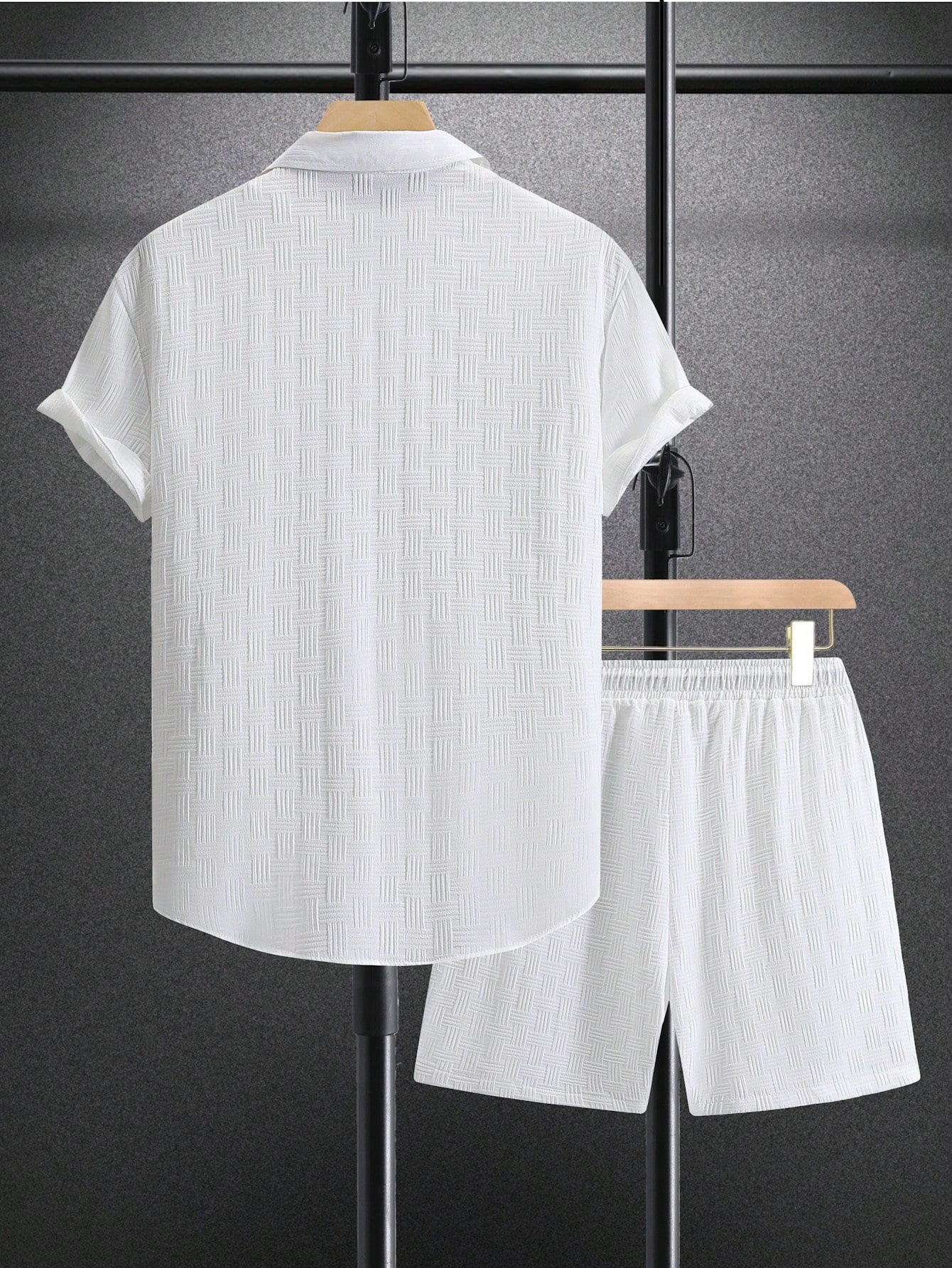 Men's Solid Button Up Shirt & Shorts Set