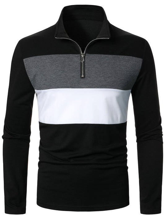 Men's Color Block Quarter Zipper Polo Shirt