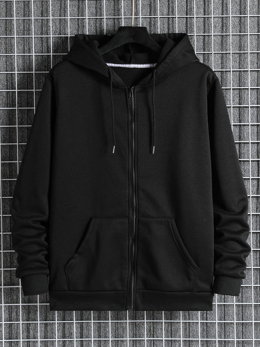 Men's Zip Up Drawstring Slant Pocket Hoodie