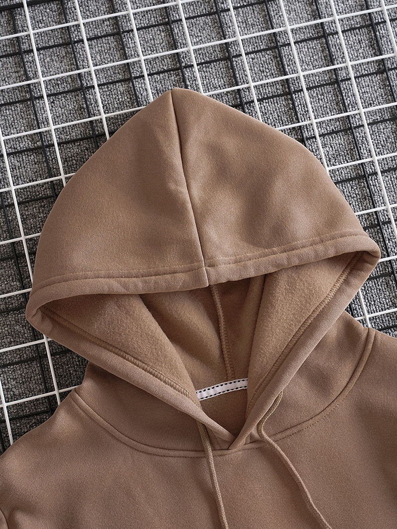 Men's Solid Drawstring Pocket Detail Thermal Lined Sweatshirt