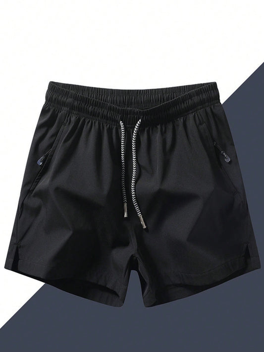 Men's Drawstring Waist Zipper Pocket Shorts