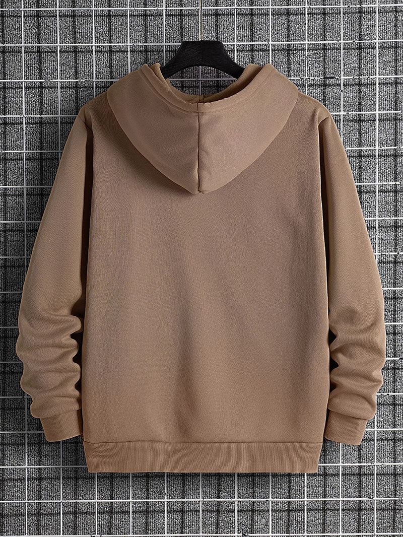 Men's Solid Drawstring Pocket Detail Thermal Lined Sweatshirt