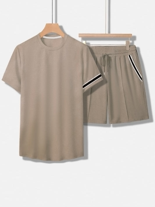 Men's Contrast Tape Tee With Drawstring Waist Shorts