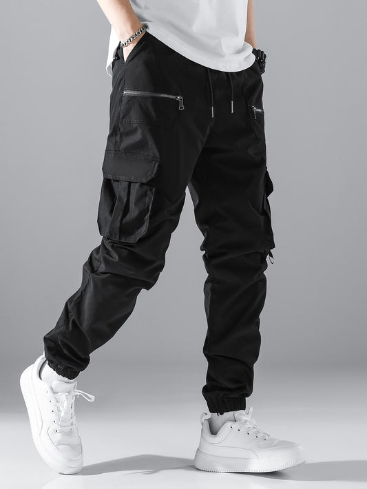 Men's Flap Pocket Side Drawstring Waist Cargo Pants