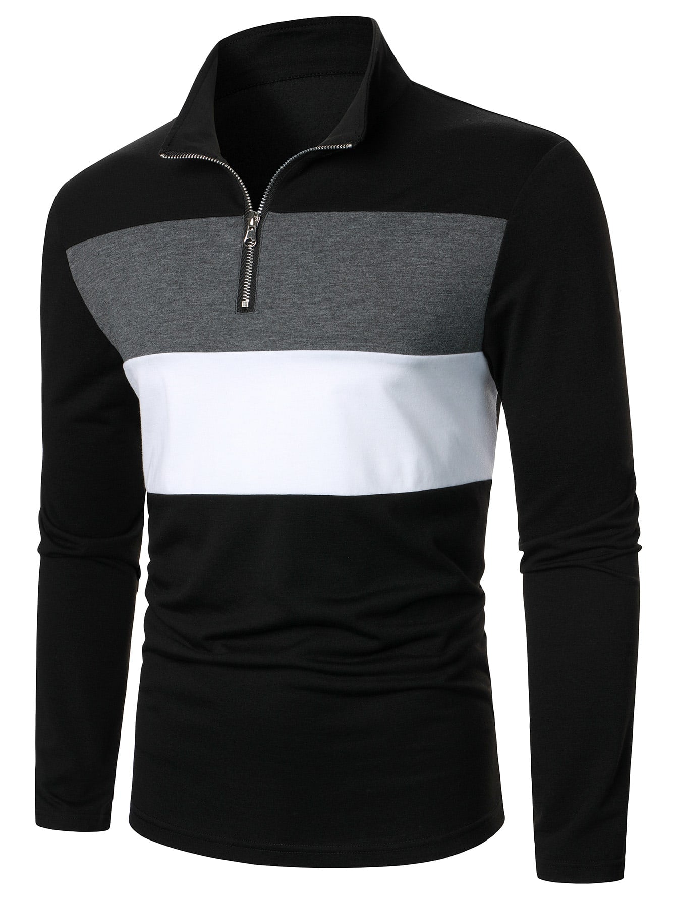 Men's Color Block Quarter Zipper Polo Shirt