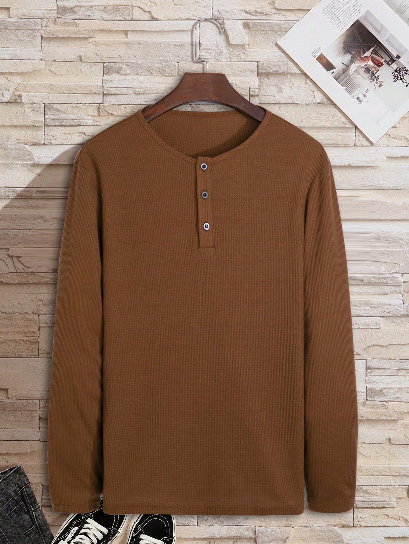 Men's Half Button Waffle Knit Tee