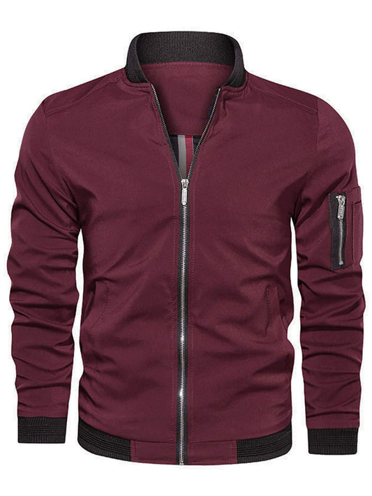 Men's Solid Zip Up Bomber Jacket