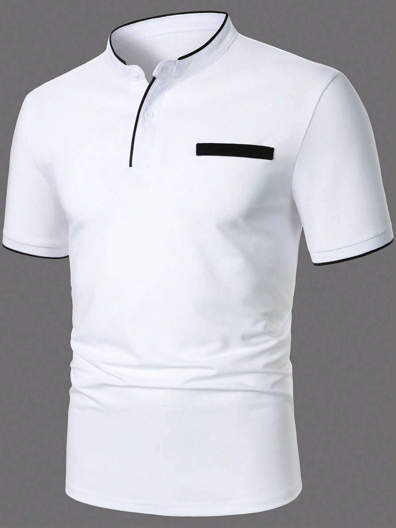 Men's Contrast Plaid Collar Polo Shirt