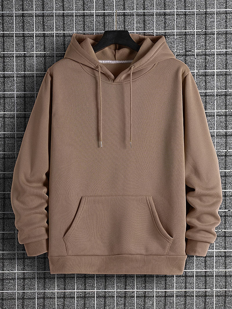 Men's Solid Drawstring Pocket Detail Thermal Lined Sweatshirt