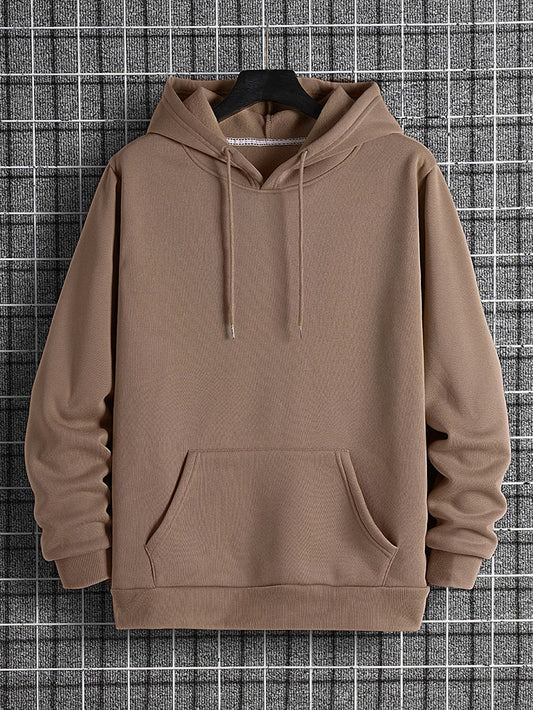 Men's Solid Drawstring Pocket Detail Thermal Lined Sweatshirt