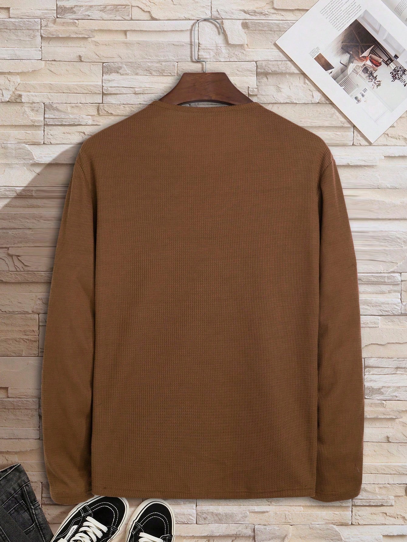 Men's Half Button Waffle Knit Tee