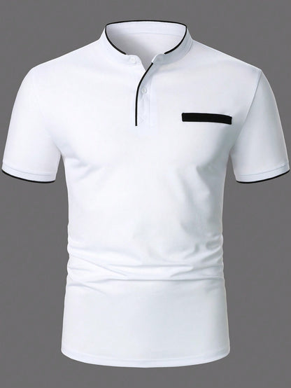 Men's Contrast Plaid Collar Polo Shirt