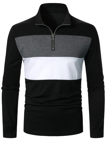 Men's Color Block Quarter Zipper Polo Shirt
