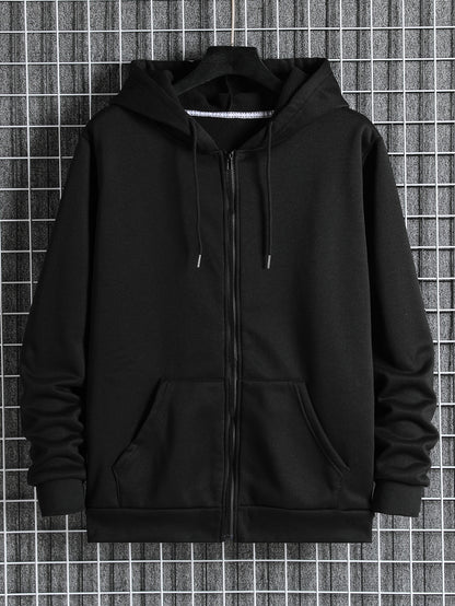 Men's Zip Up Drawstring Slant Pocket Hoodie