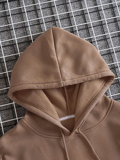 Men's Solid Drawstring Pocket Detail Thermal Lined Sweatshirt