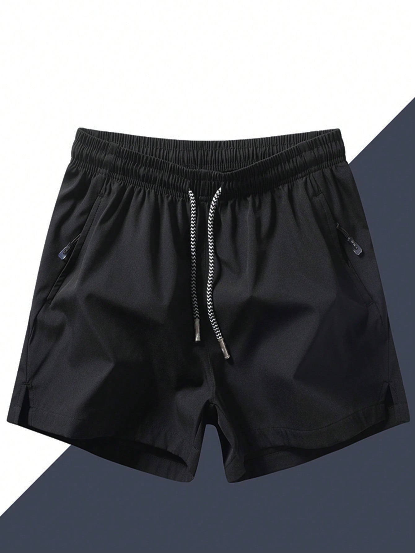 Men's Drawstring Waist Zipper Pocket Shorts