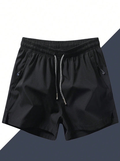 Men's Drawstring Waist Zipper Pocket Shorts