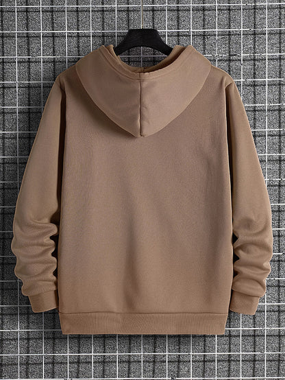 Men's Solid Drawstring Pocket Detail Thermal Lined Sweatshirt