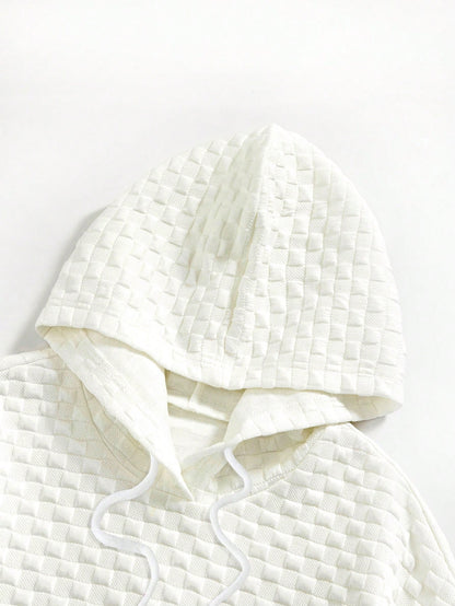 Pocket Drawstring Textured Hoodie