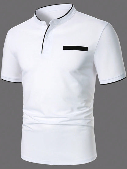 Men's Contrast Plaid Collar Polo Shirt
